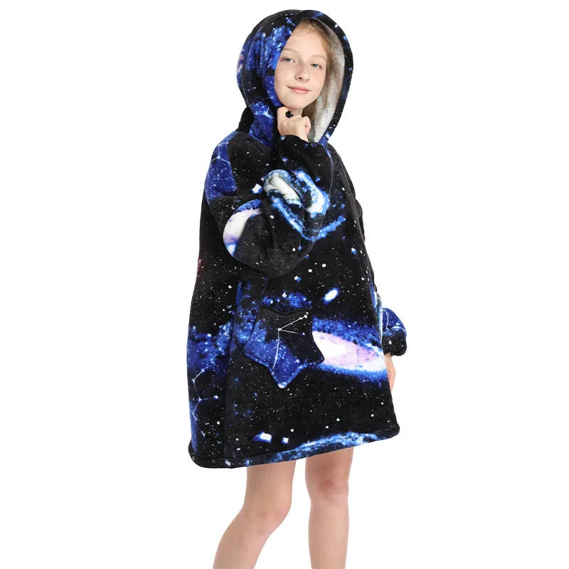 Oversized Blanket Hoodie Wearable Hooded Pullover with Pockets for Kids Aged 5-15