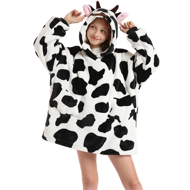 Oversized Blanket Hoodie Wearable Hooded Pullover with Pockets for Kids Aged 5-15