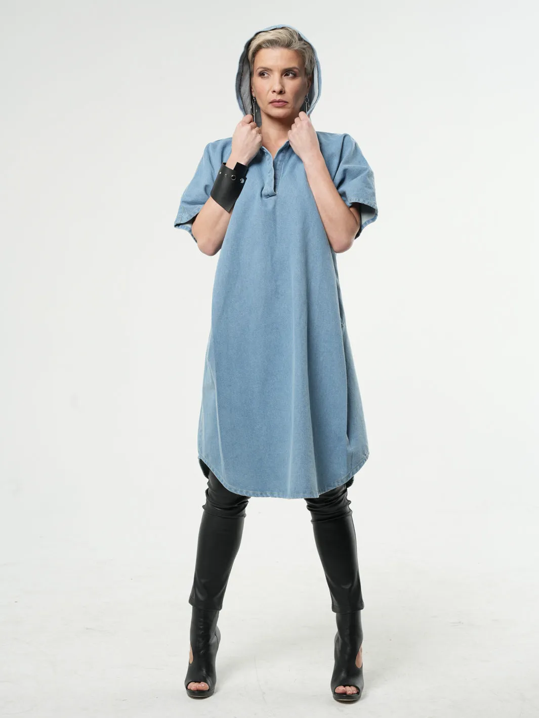 Oversized Denim Hooded Dress