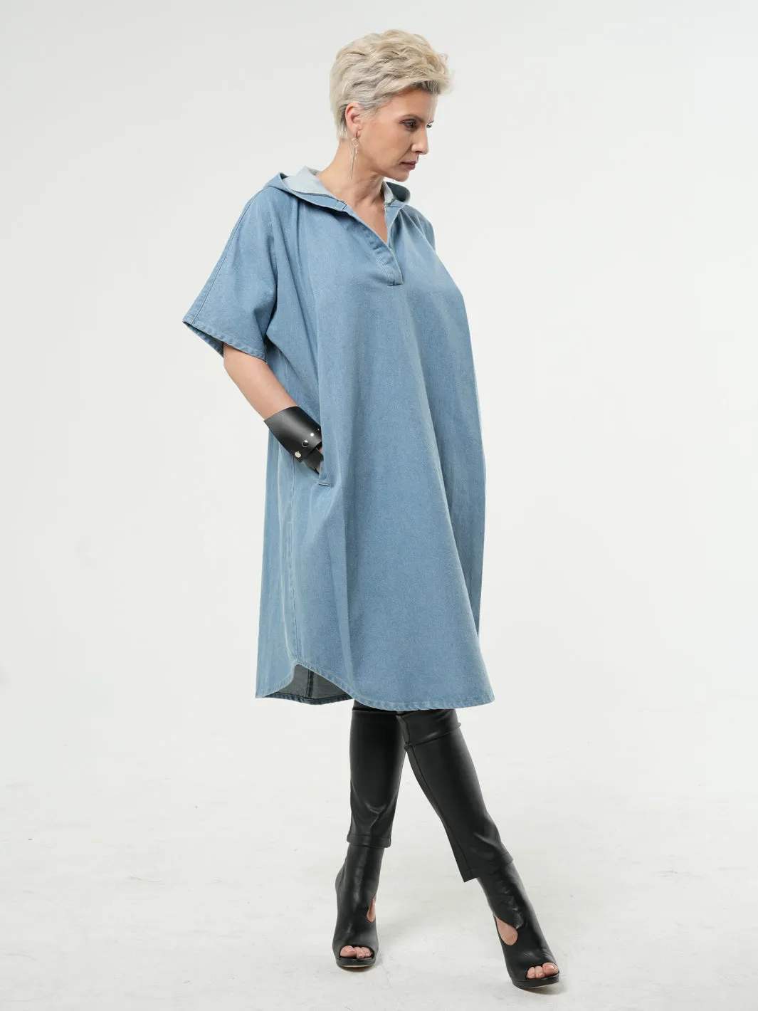 Oversized Denim Hooded Dress