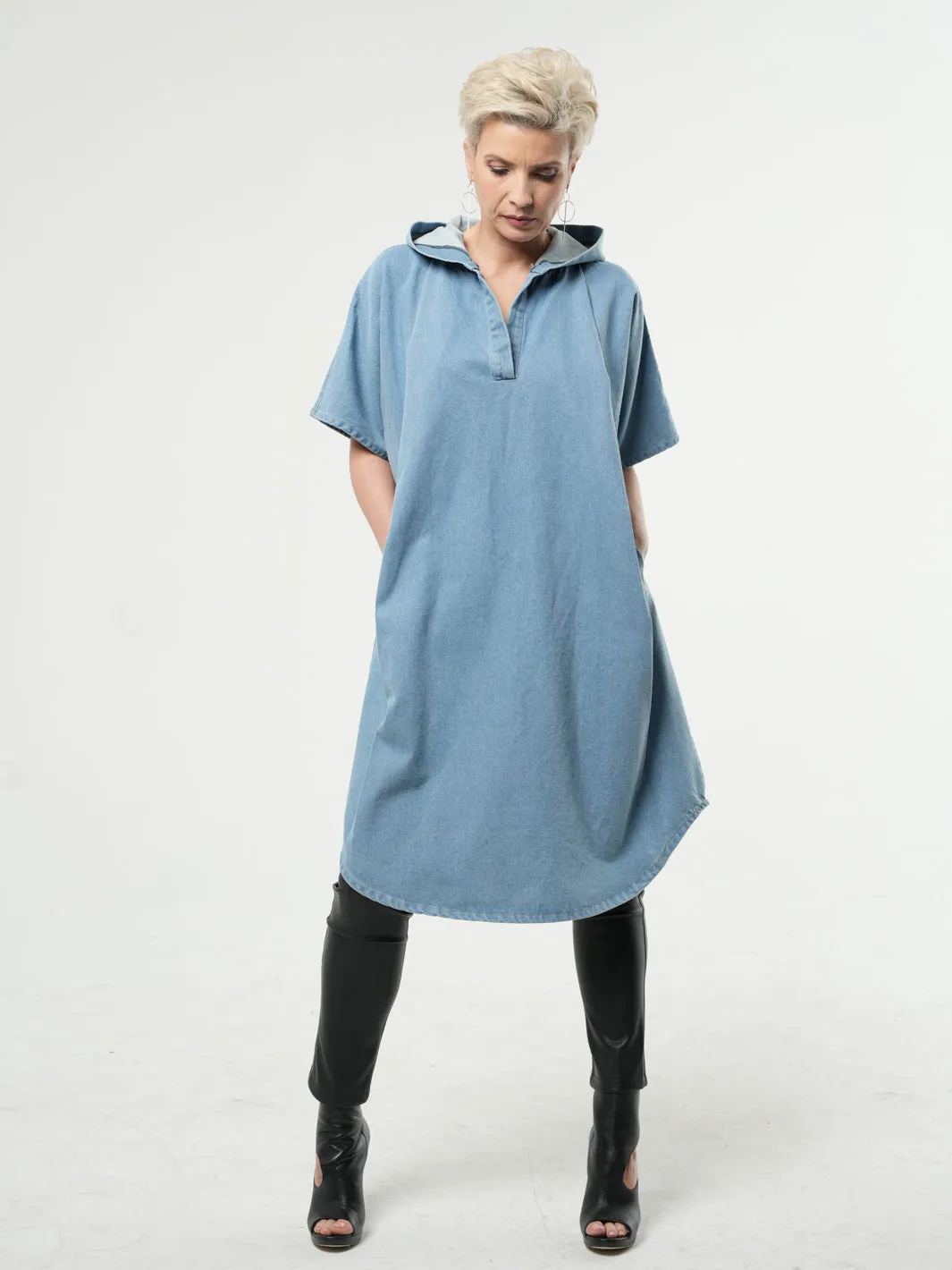 Oversized Denim Hooded Dress