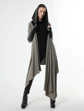 Oversized tunic with Leather Hood