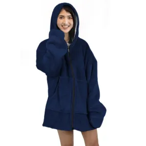 Oversized Zipper Blanket Hoodie Fleece Sweatshirt Pockets for adult