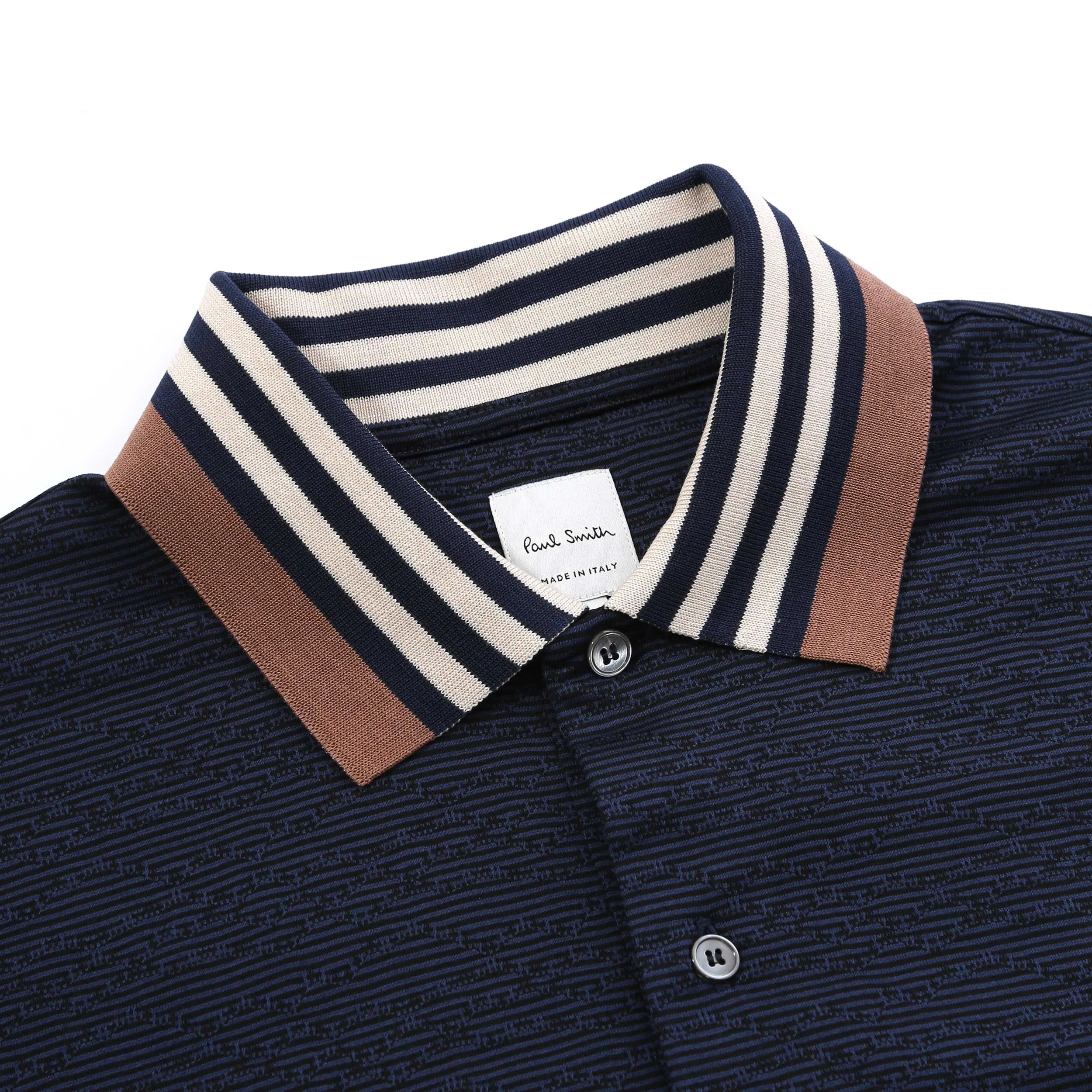 Paul Smith Stripe Collar Polo Shirt in Navy