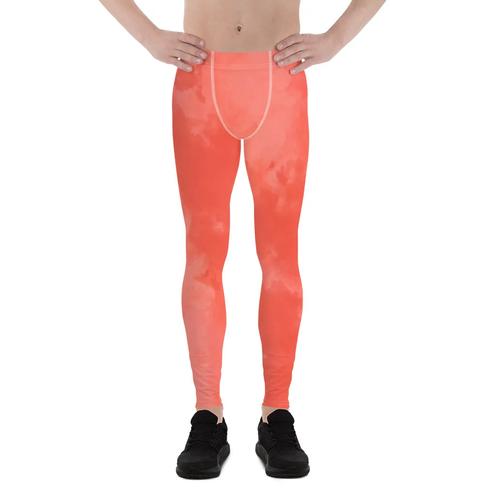 Peach Coral Pink Meggings, Abstract Print Men's Leggings Running Tights-Made in USA/EU/MX