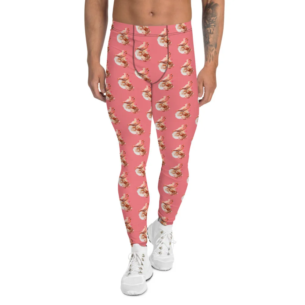 Peach Flamingo Men's Leggings, Cute Pink Meggings Compression Tights-Made in USA/EU