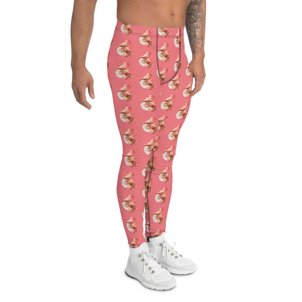 Peach Flamingo Men's Leggings, Cute Pink Meggings Compression Tights-Made in USA/EU