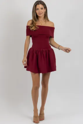 PIPPA WINE OFF SHOULDER MINI DRESS