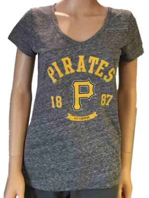 Pittsburgh Pirates SAAG Women Gray Loose Fit Soft Baseball V-Neck T-Shirt