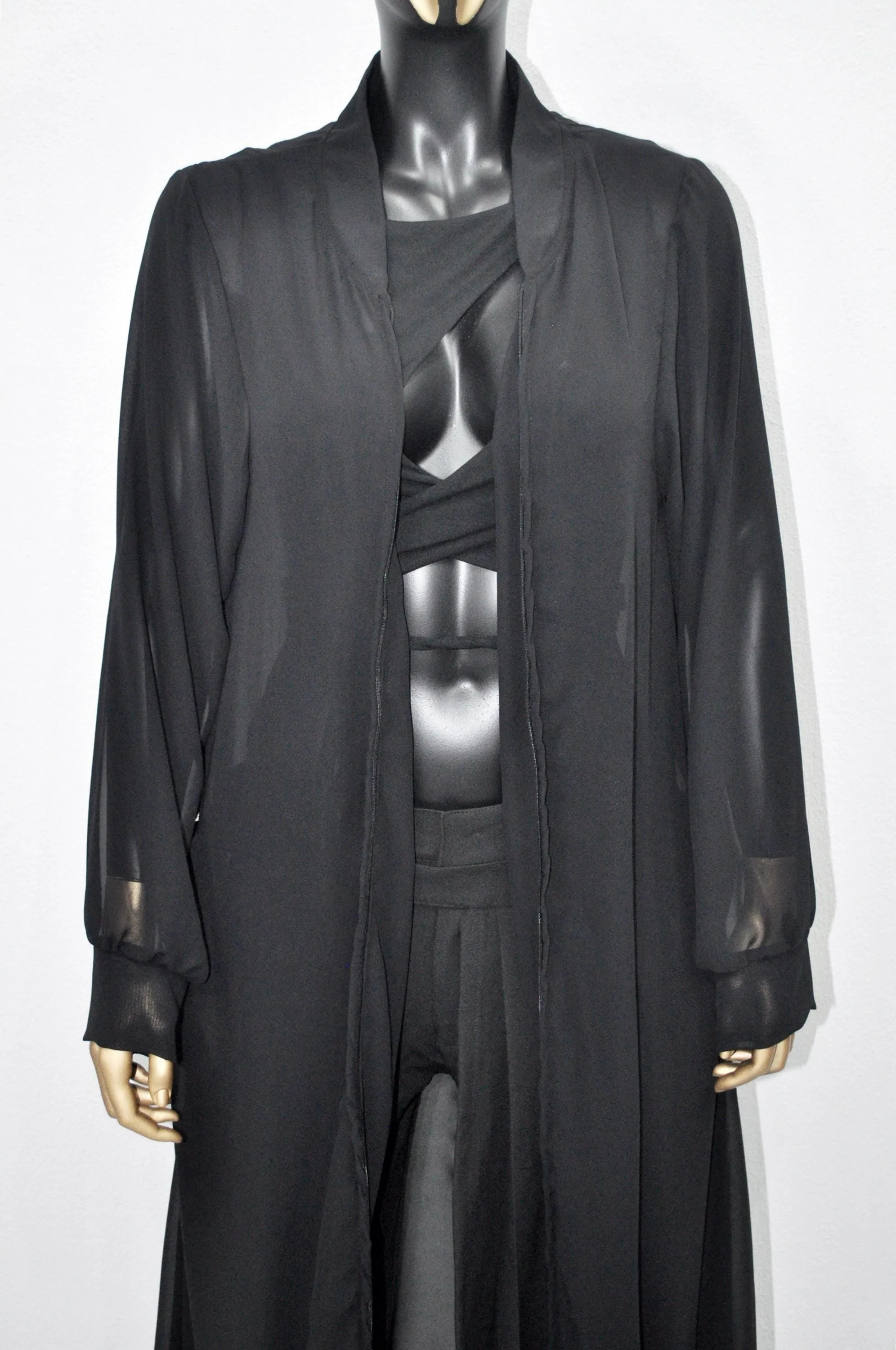 Plus Size Black Sheer Cape Caftan Tunic/Tulle Kimono/Mesh Asymmetric Long Top/Transparent/Beach Coverup,Summer Cardiga/Organza/Wedding-BB639