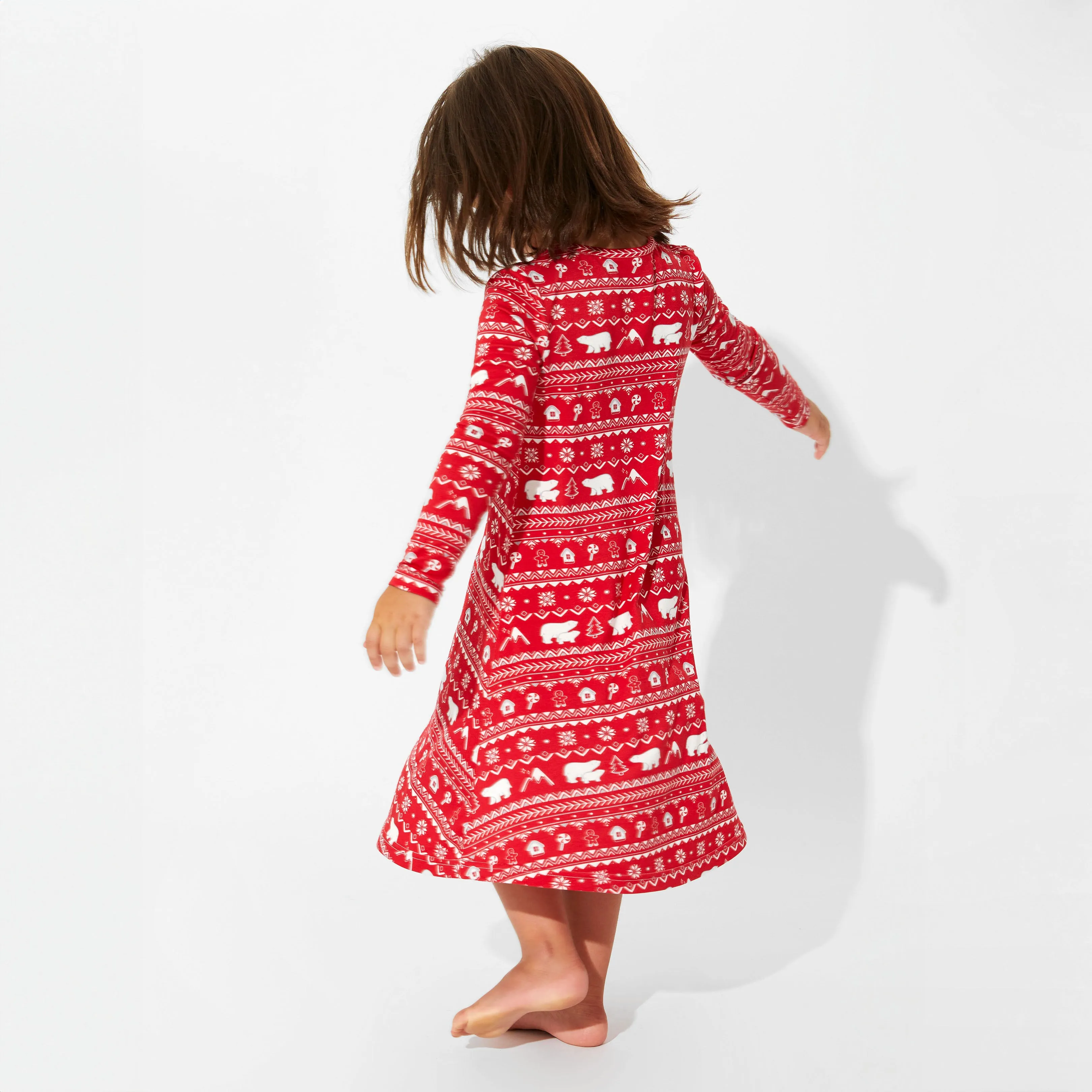 Polar Isle Red Bamboo Girls' Long Sleeve Dress