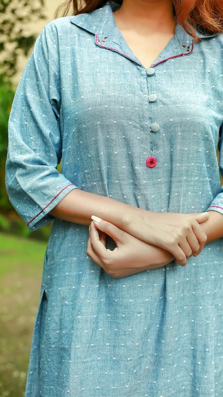 Polka tunic and palazzo set: Denim Blue