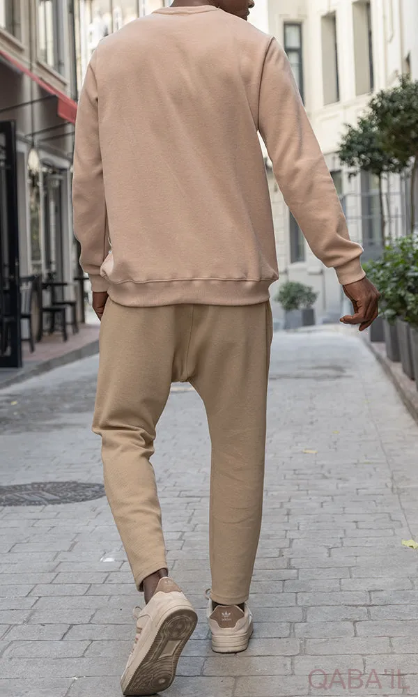 QL Round Collar Longline Sweatshirt in Beige