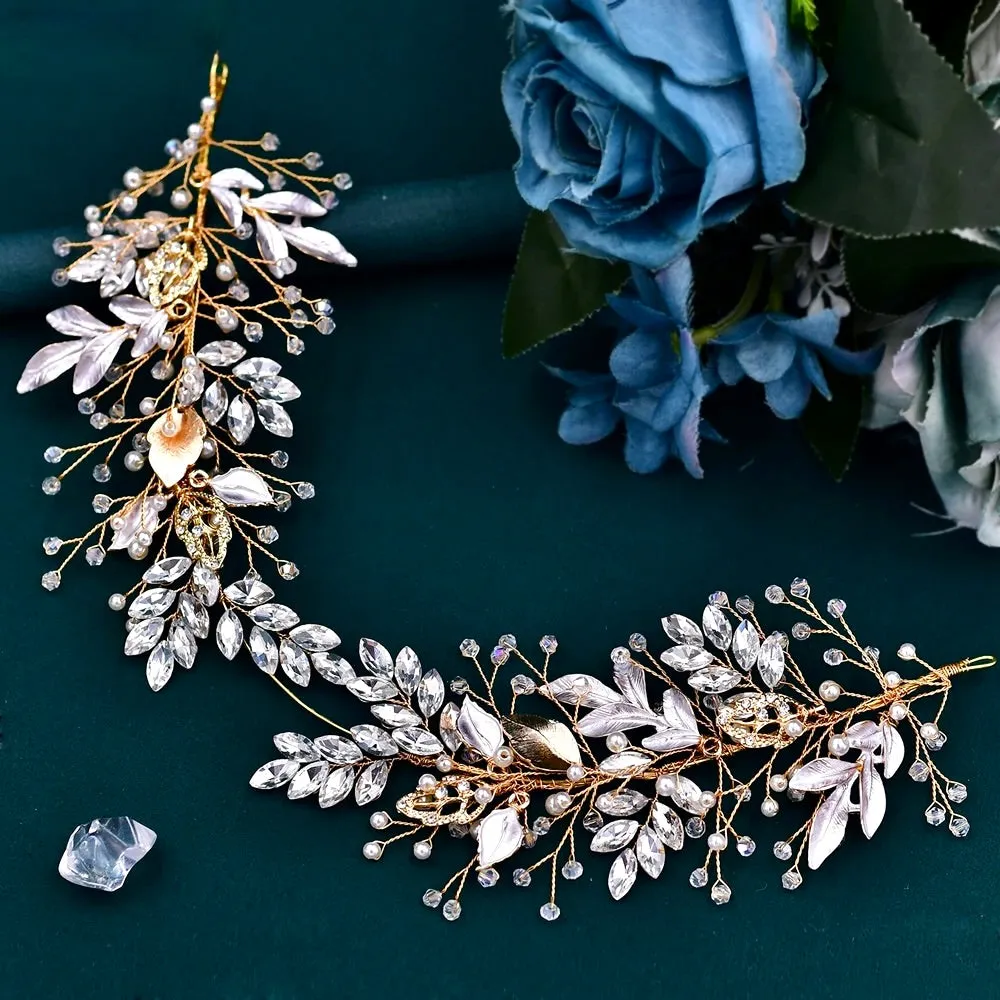 "Avani" - Pearl and Crystal Bridal Headband - Available in Silver and Gold