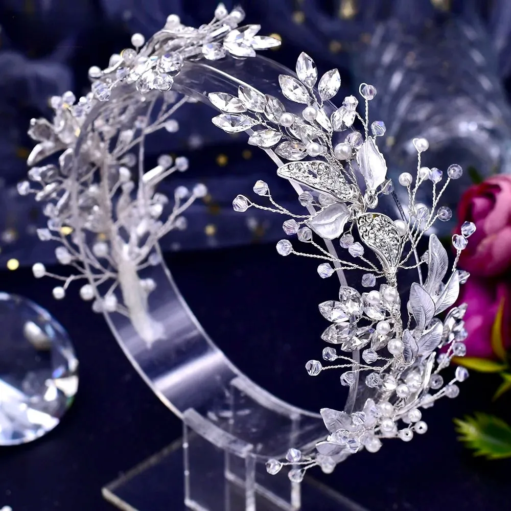 "Avani" - Pearl and Crystal Bridal Headband - Available in Silver and Gold