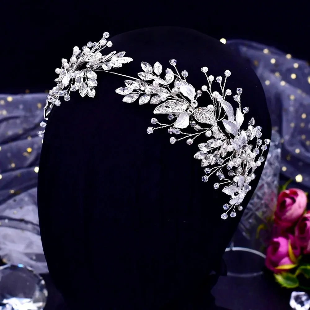 "Avani" - Pearl and Crystal Bridal Headband - Available in Silver and Gold