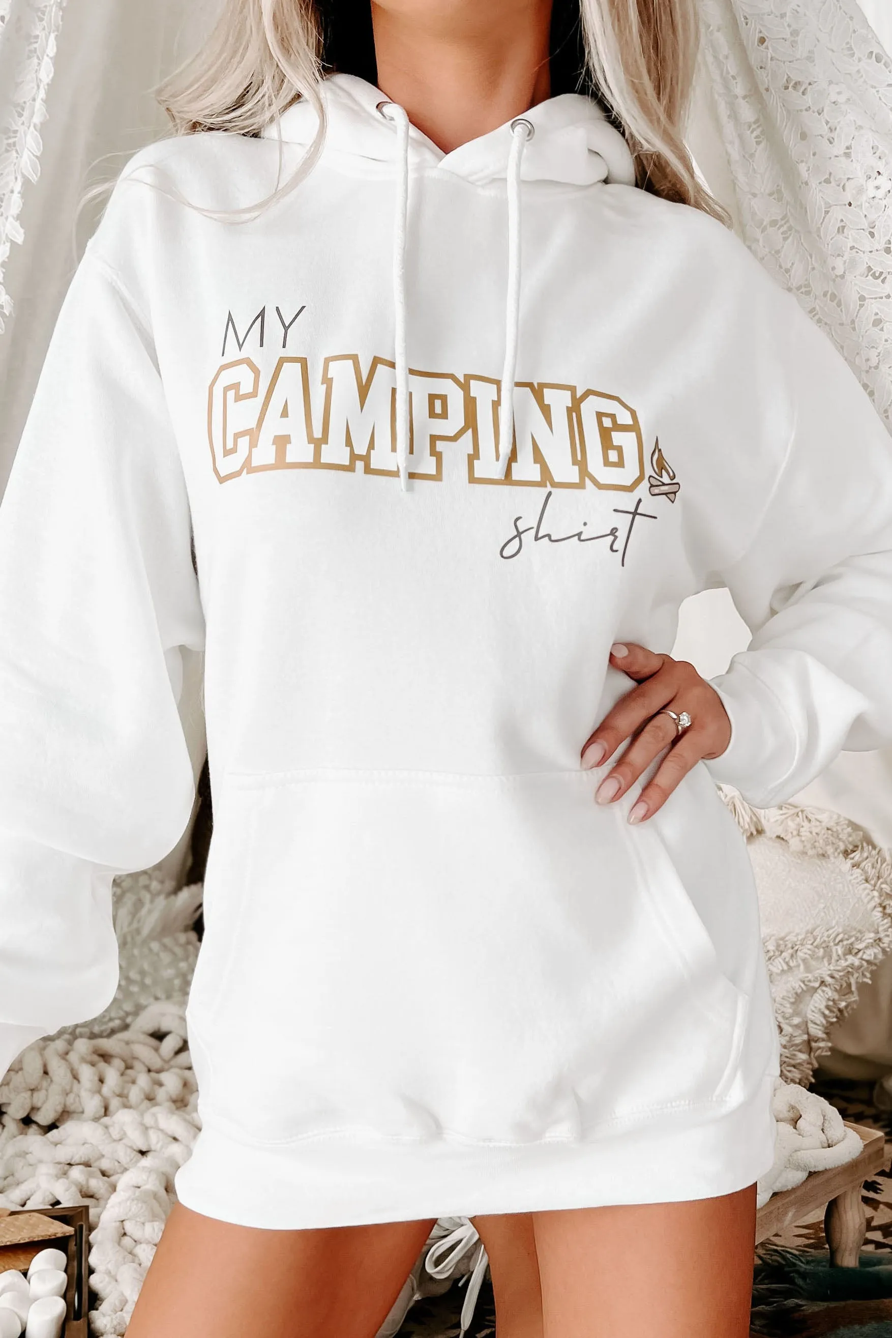 "My Camping Shirt" Metallic Graphic - Multiple Shirt Options (White) - Print On Demand