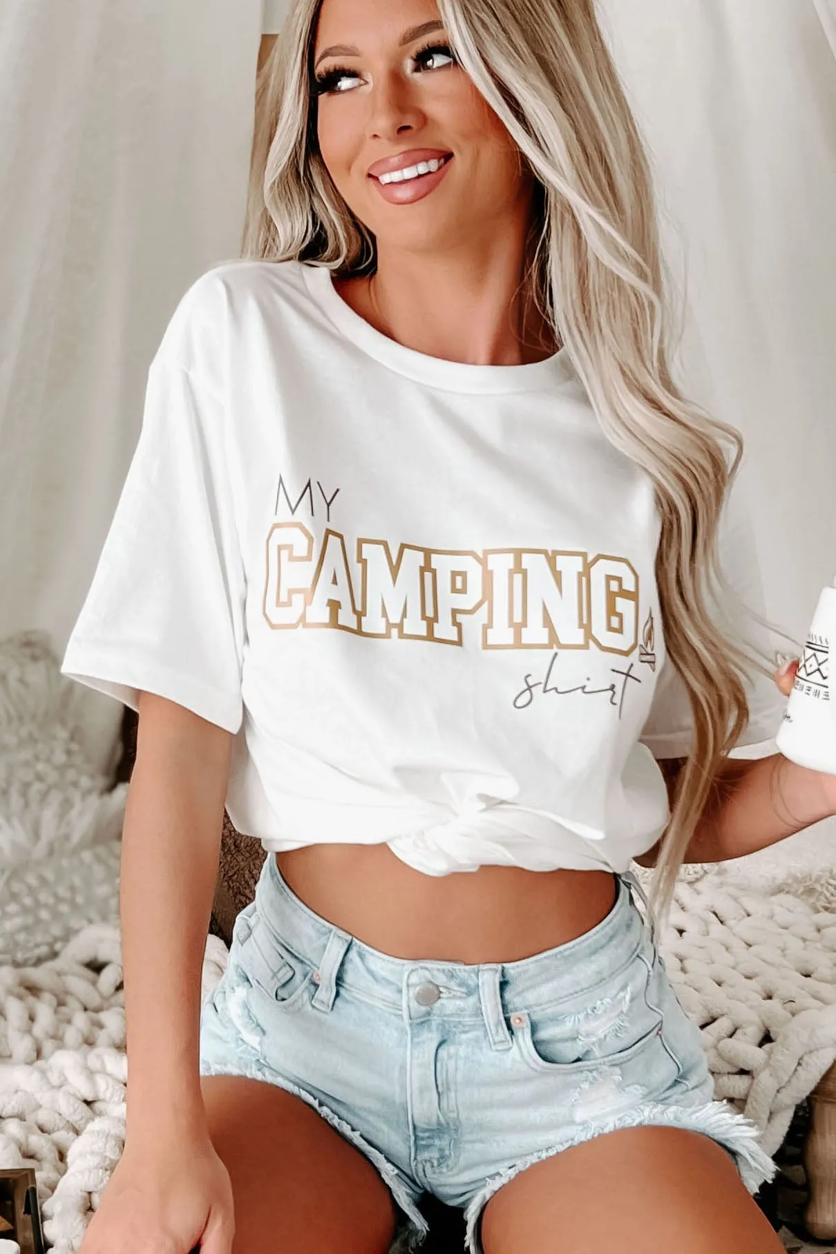 "My Camping Shirt" Metallic Graphic - Multiple Shirt Options (White) - Print On Demand