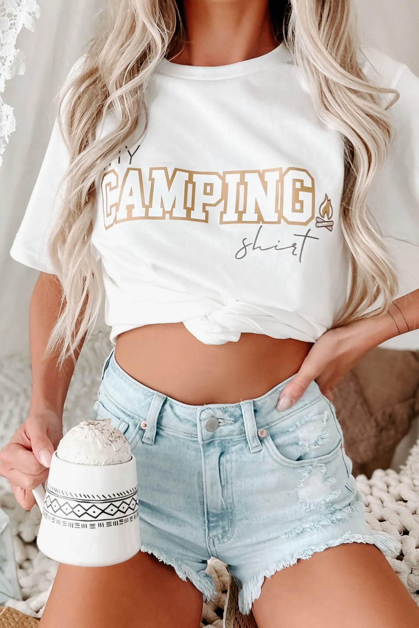 "My Camping Shirt" Metallic Graphic - Multiple Shirt Options (White) - Print On Demand