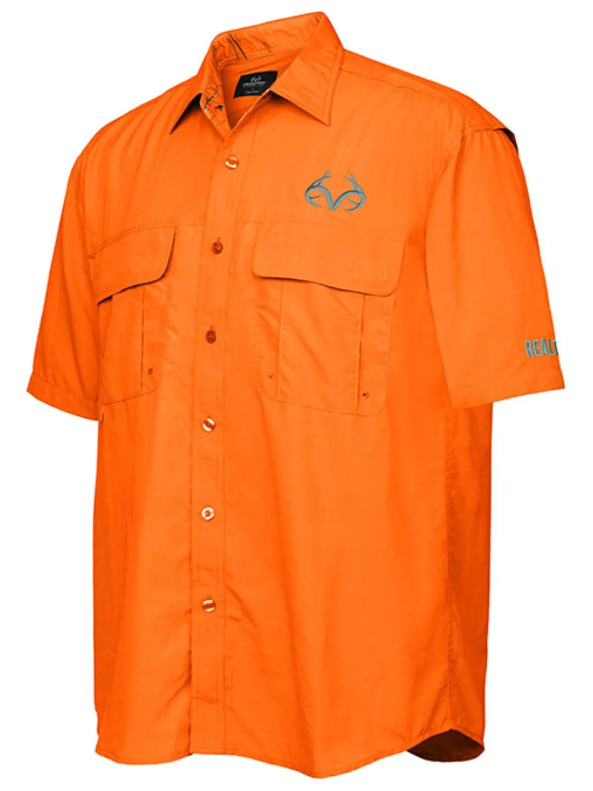 Realtree Camouflage Colosseum Orange Button Up Mesh Lined Collared Fishing Shirt