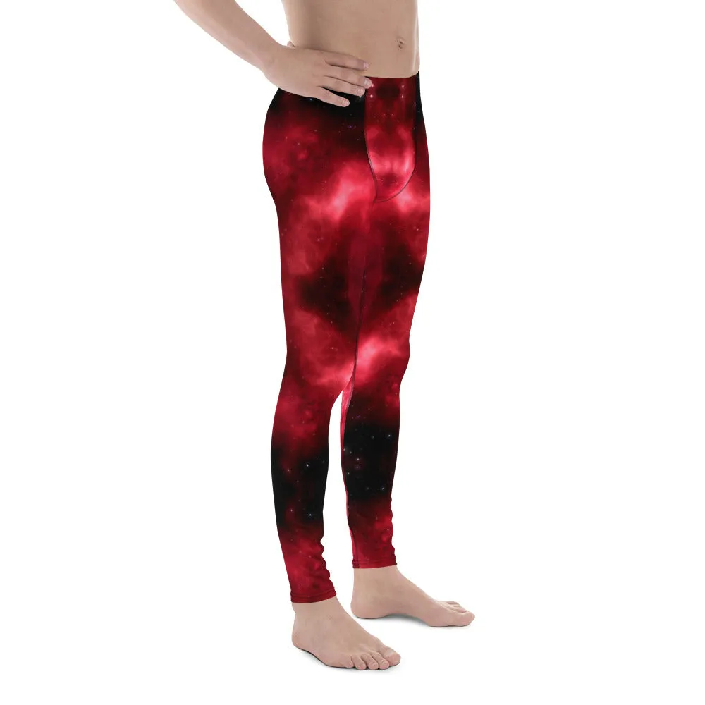 Red Thunder Lightning Men's Leggings, Mens Lightning Storm Pants, Thunder Lightning Leggings For Men-Made in USA/EU/MX