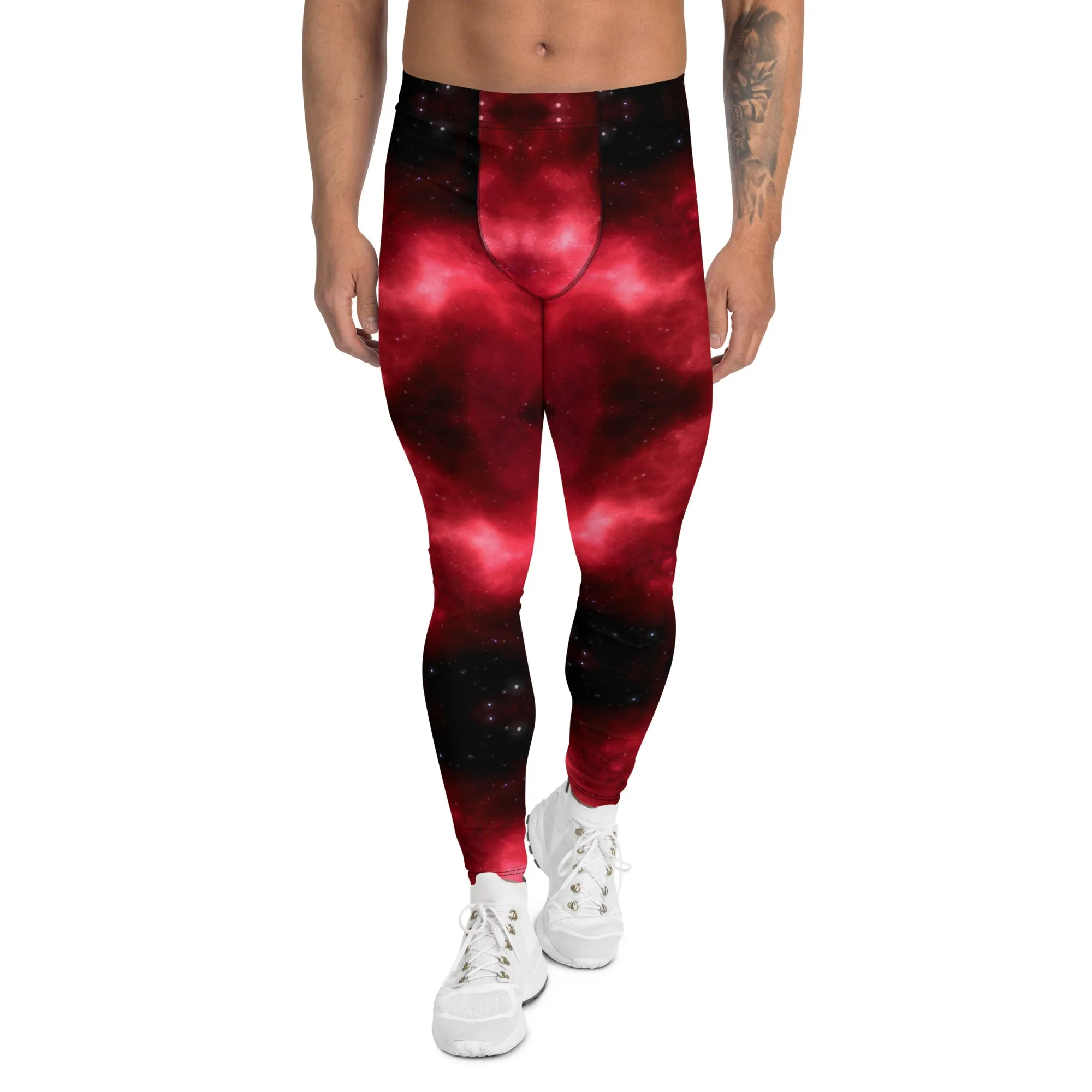 Red Thunder Lightning Men's Leggings, Mens Lightning Storm Pants, Thunder Lightning Leggings For Men-Made in USA/EU/MX