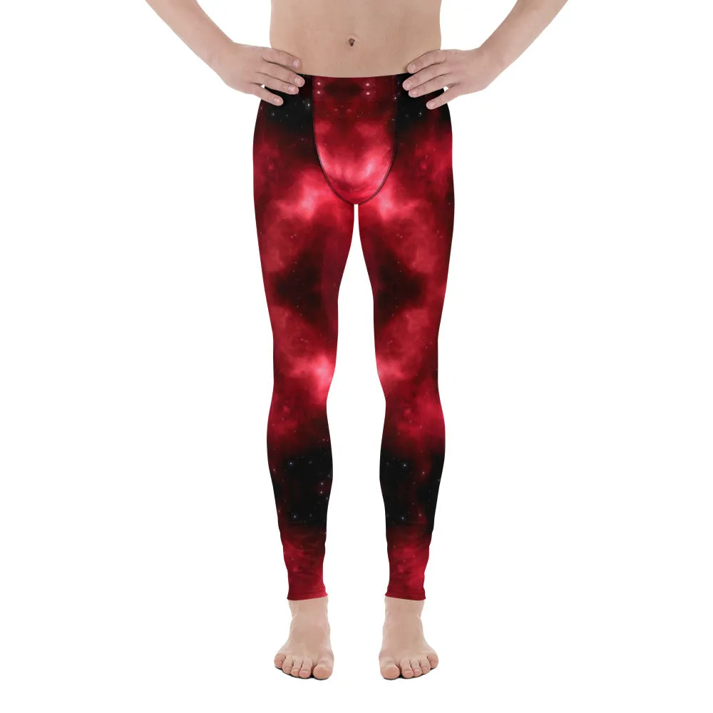 Red Thunder Lightning Men's Leggings, Mens Lightning Storm Pants, Thunder Lightning Leggings For Men-Made in USA/EU/MX