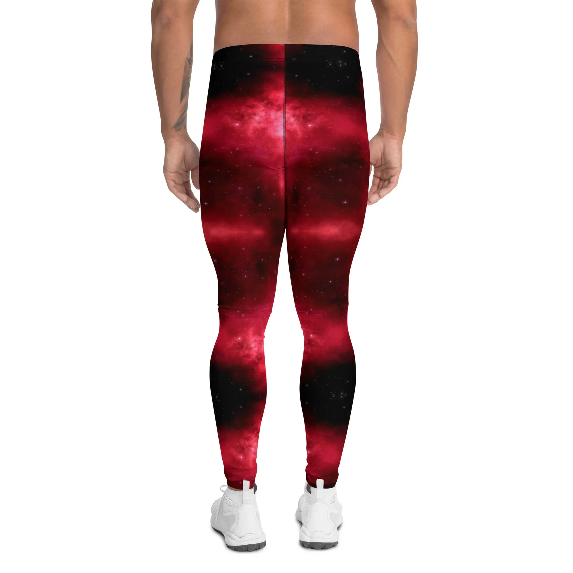 Red Thunder Lightning Men's Leggings, Mens Lightning Storm Pants, Thunder Lightning Leggings For Men-Made in USA/EU/MX