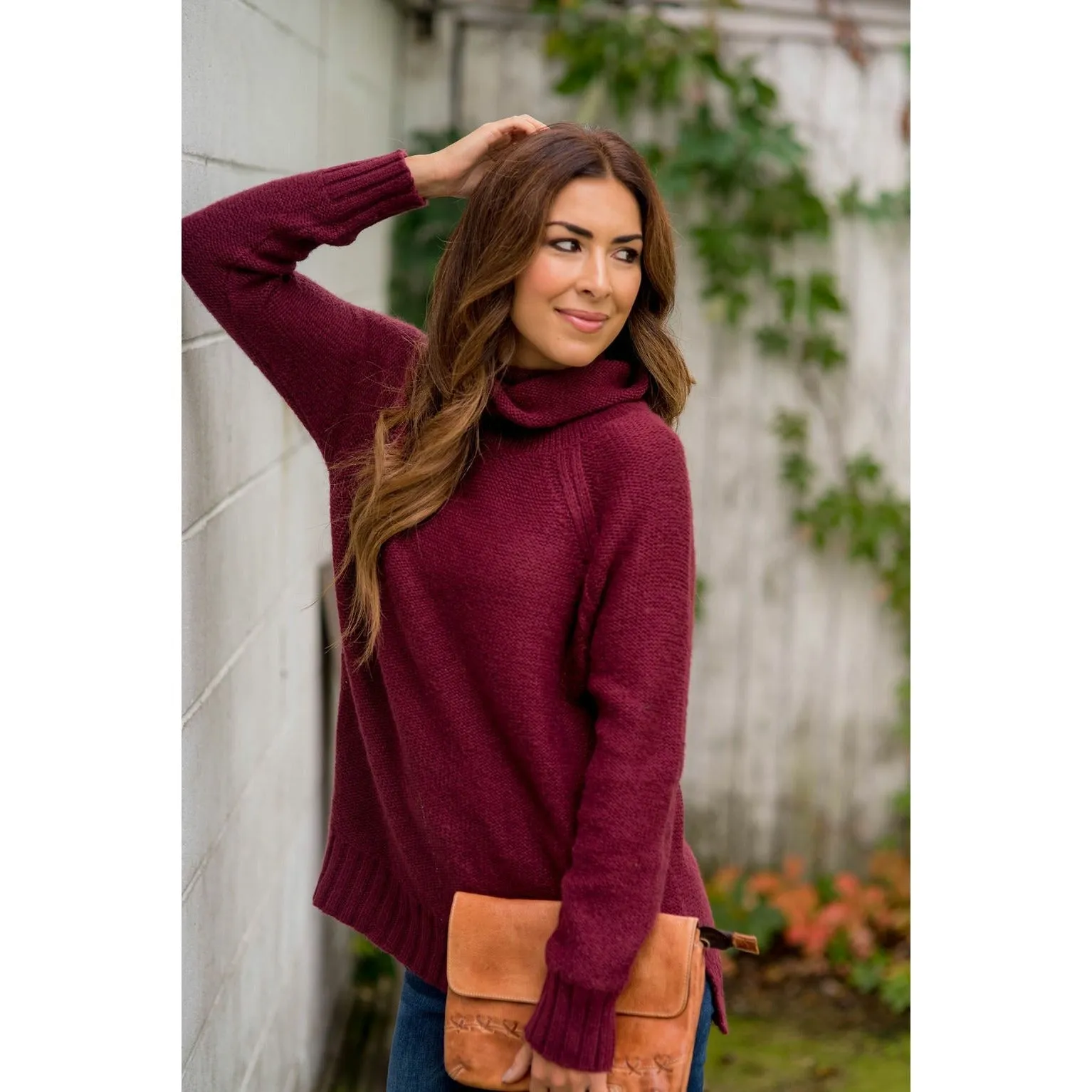 Ribbed Cowl Neck Sweater