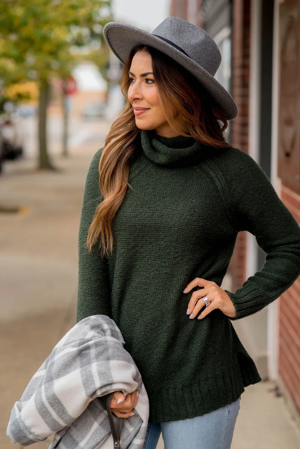 Ribbed Cowl Neck Sweater