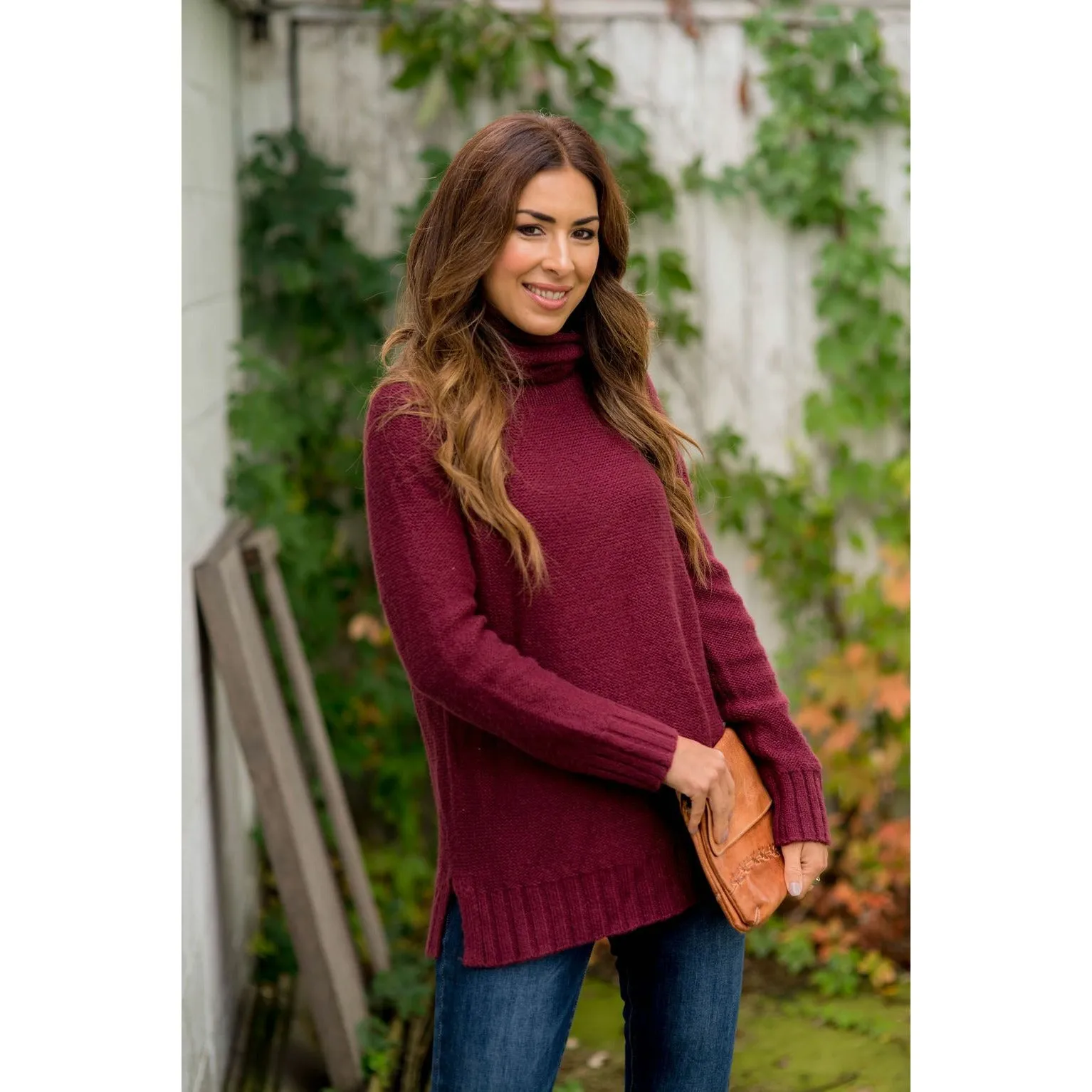 Ribbed Cowl Neck Sweater