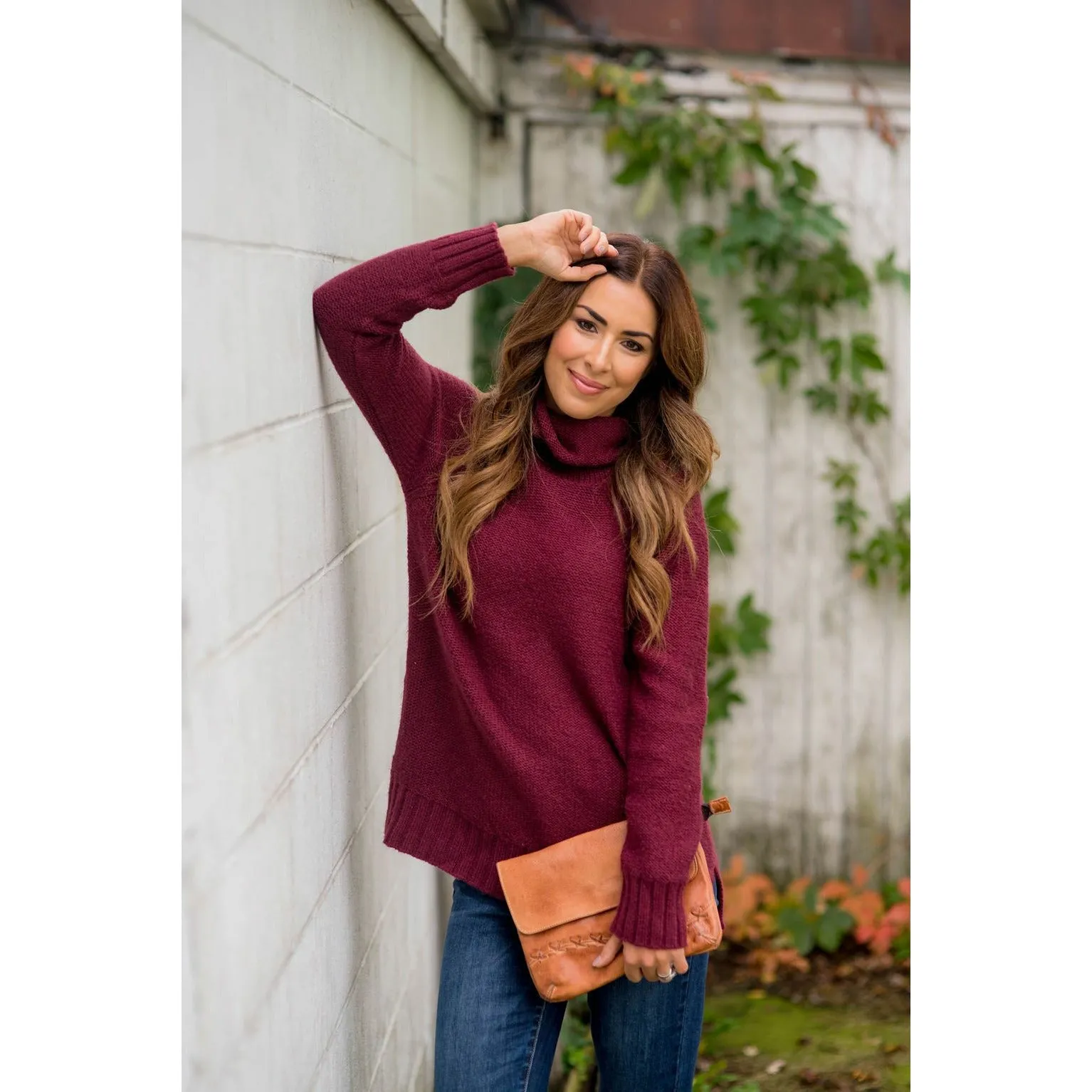 Ribbed Cowl Neck Sweater