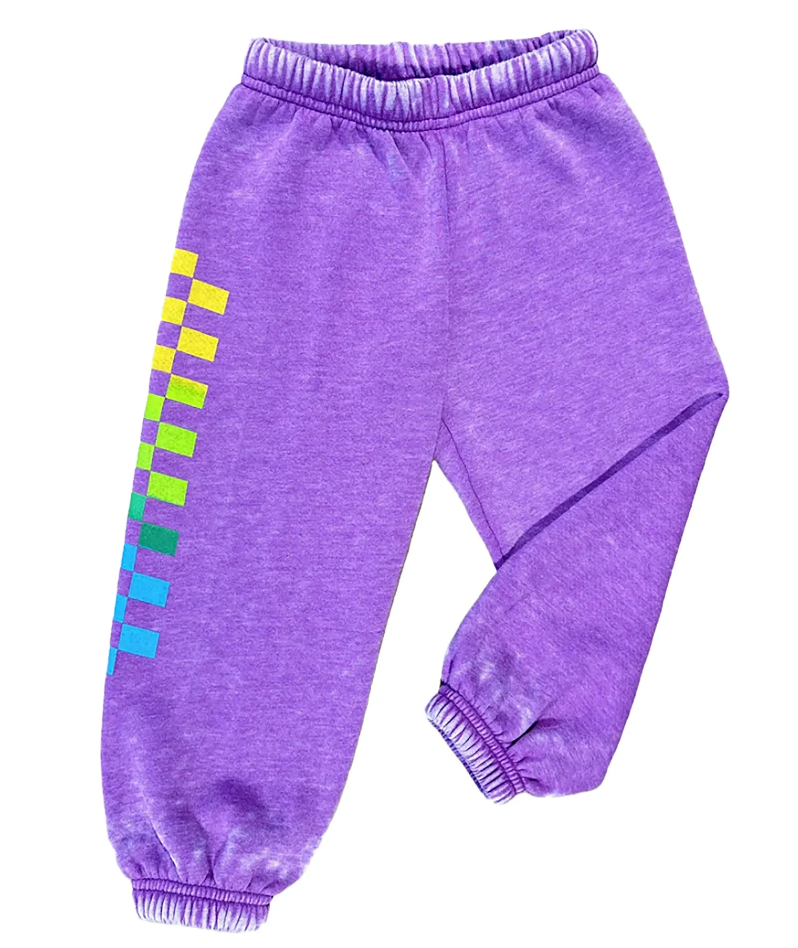 Rowdy Sprout Girls Rainbow Check Plum Sweatpants