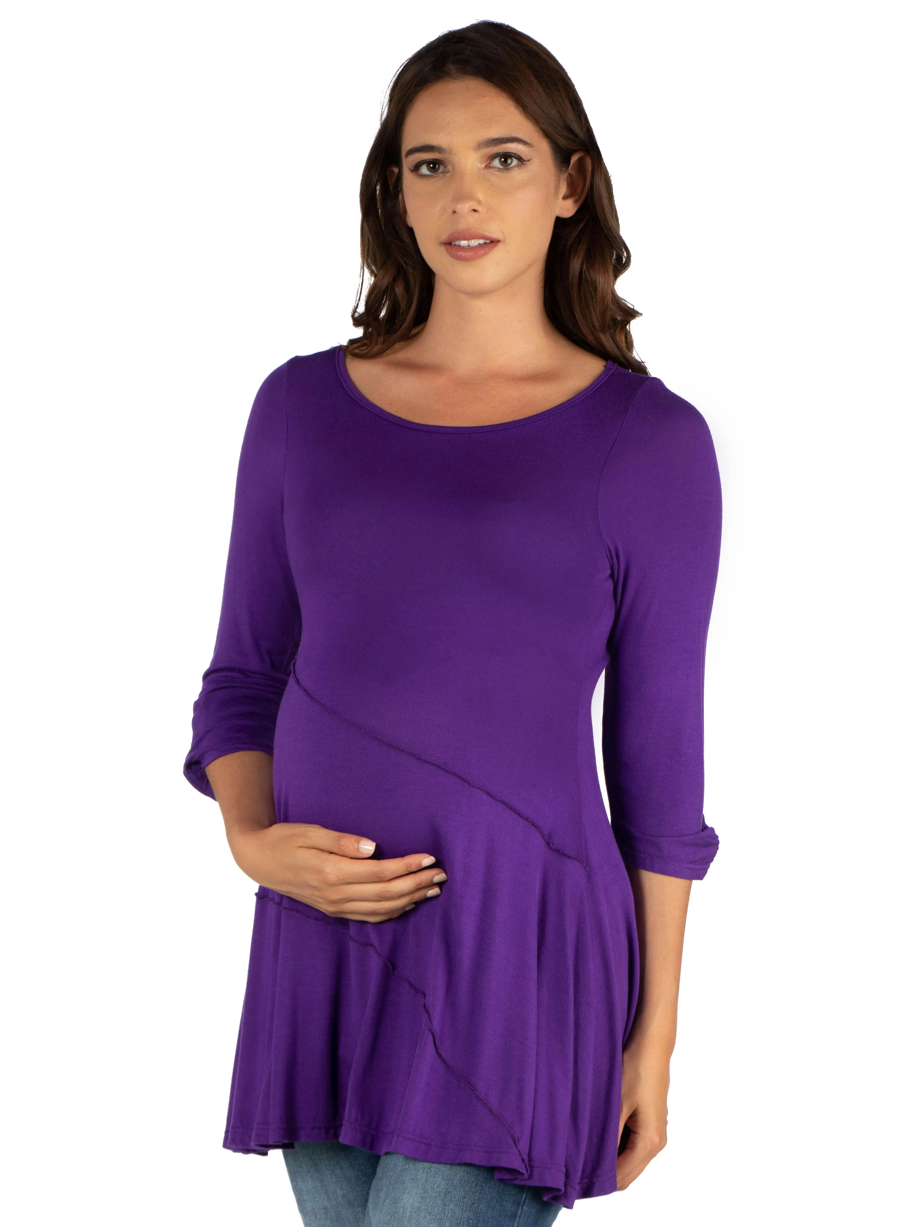 Ruched Sleeve Swing Maternity Tunic Top