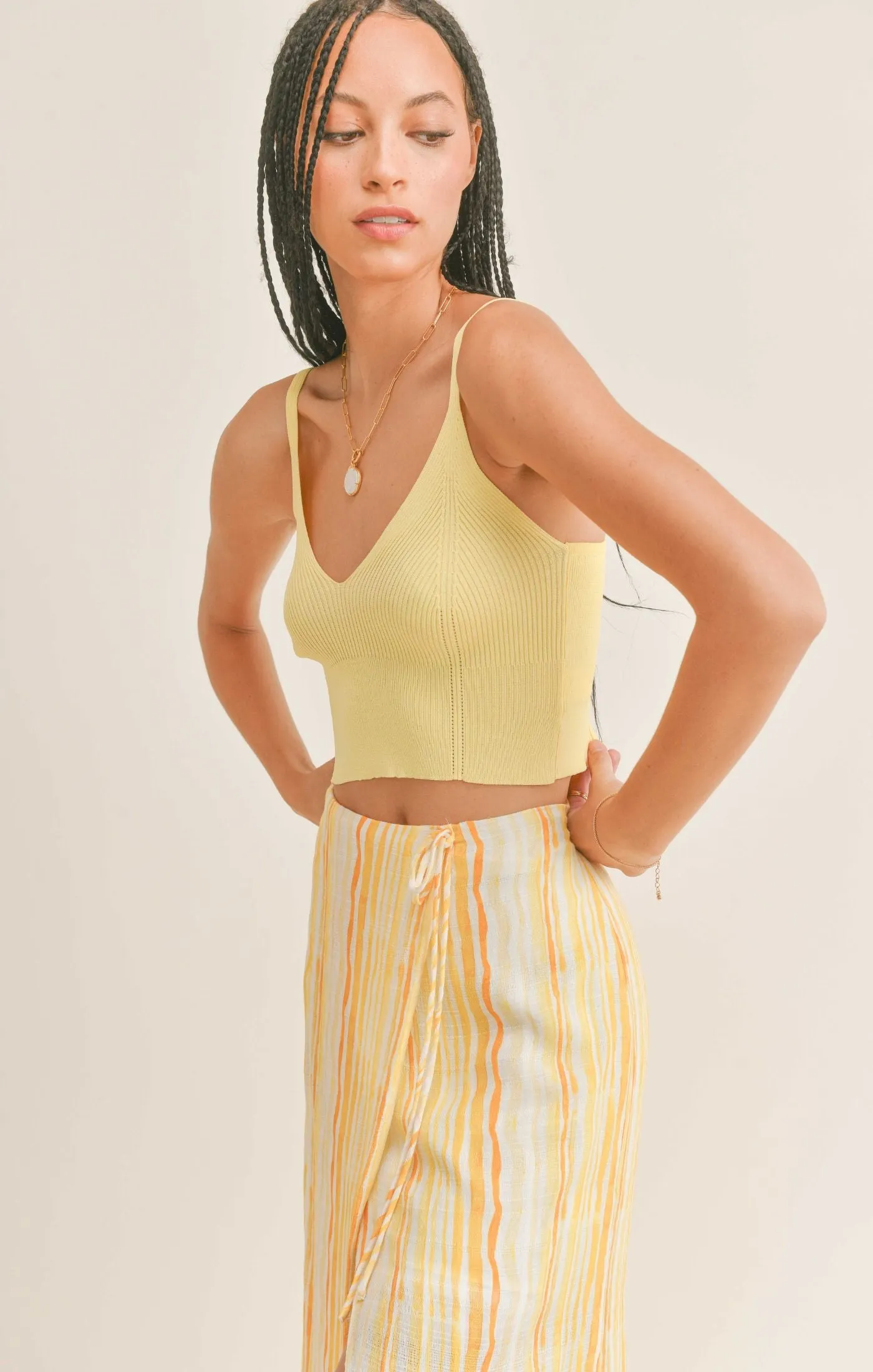 Sage The Lable Wish You Were Here Ribbed Cami Top - Lemon