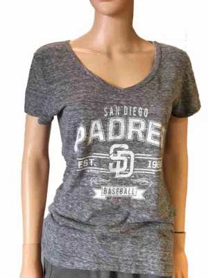 San Diego Padres SAAG Women Gray Loose Soft Baseball V-Neck T-Shirt