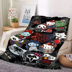 Sanrio Anime-Themed Reversible Halloween Throw Blanket – Hypoallergenic Knitted Polyester, Hand Wash, Contemporary Multipurpose All-Season Throws, Ideal for Sofa and Living Room Decor – Officially Licensed