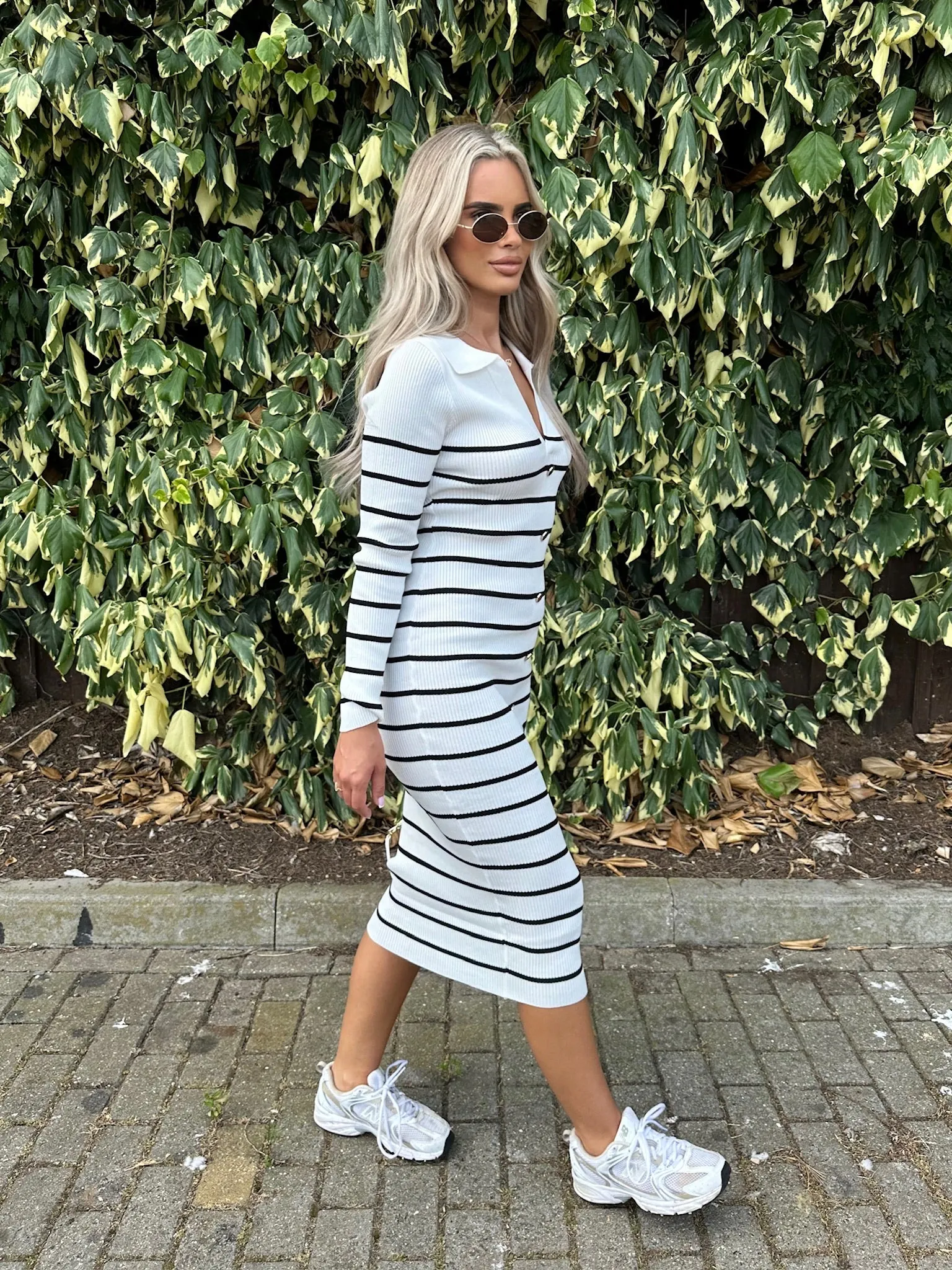 SASHA WHITE STRIPE MIDI DRESS