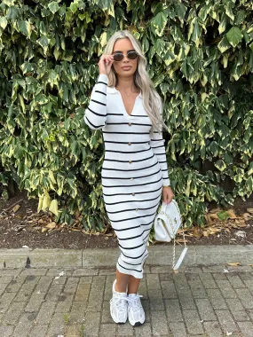 SASHA WHITE STRIPE MIDI DRESS