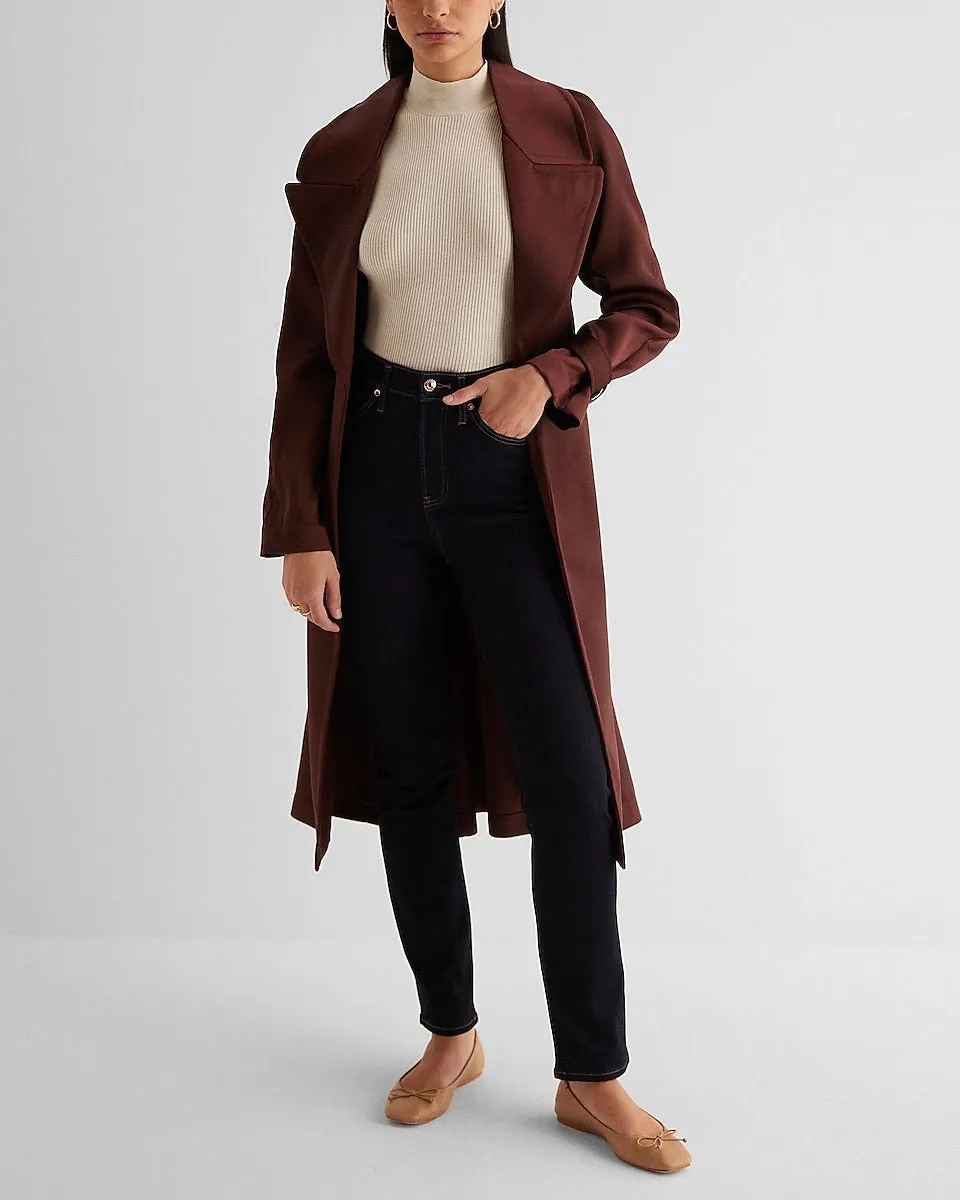 Satin Belted Trench Coat in Rich Mocha