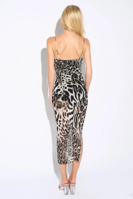 Sexy Leopard Print Cami Bodycon Midi Dress