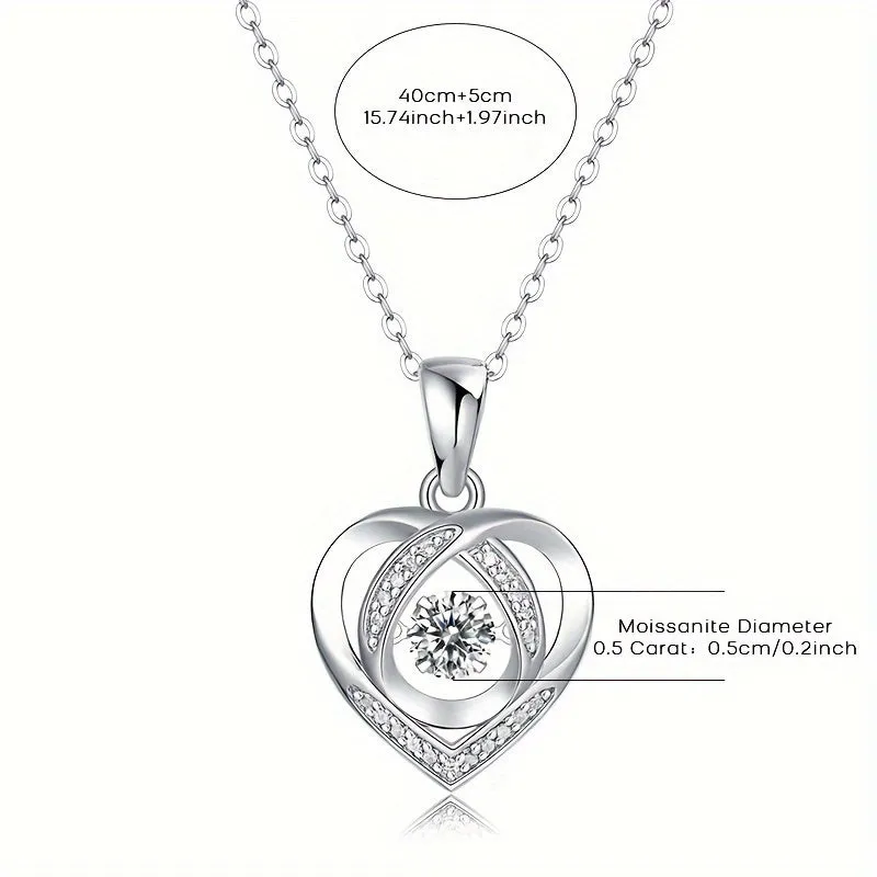 Shiny Moissanite Inlaid Heart Shaped Necklace 925 Sterling Silver Hypoallergenic Jewelry For Women Wedding Dating Neck Decor