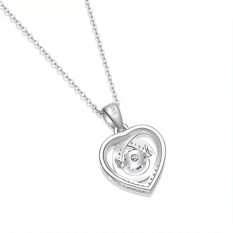 Shiny Moissanite Inlaid Heart Shaped Necklace 925 Sterling Silver Hypoallergenic Jewelry For Women Wedding Dating Neck Decor