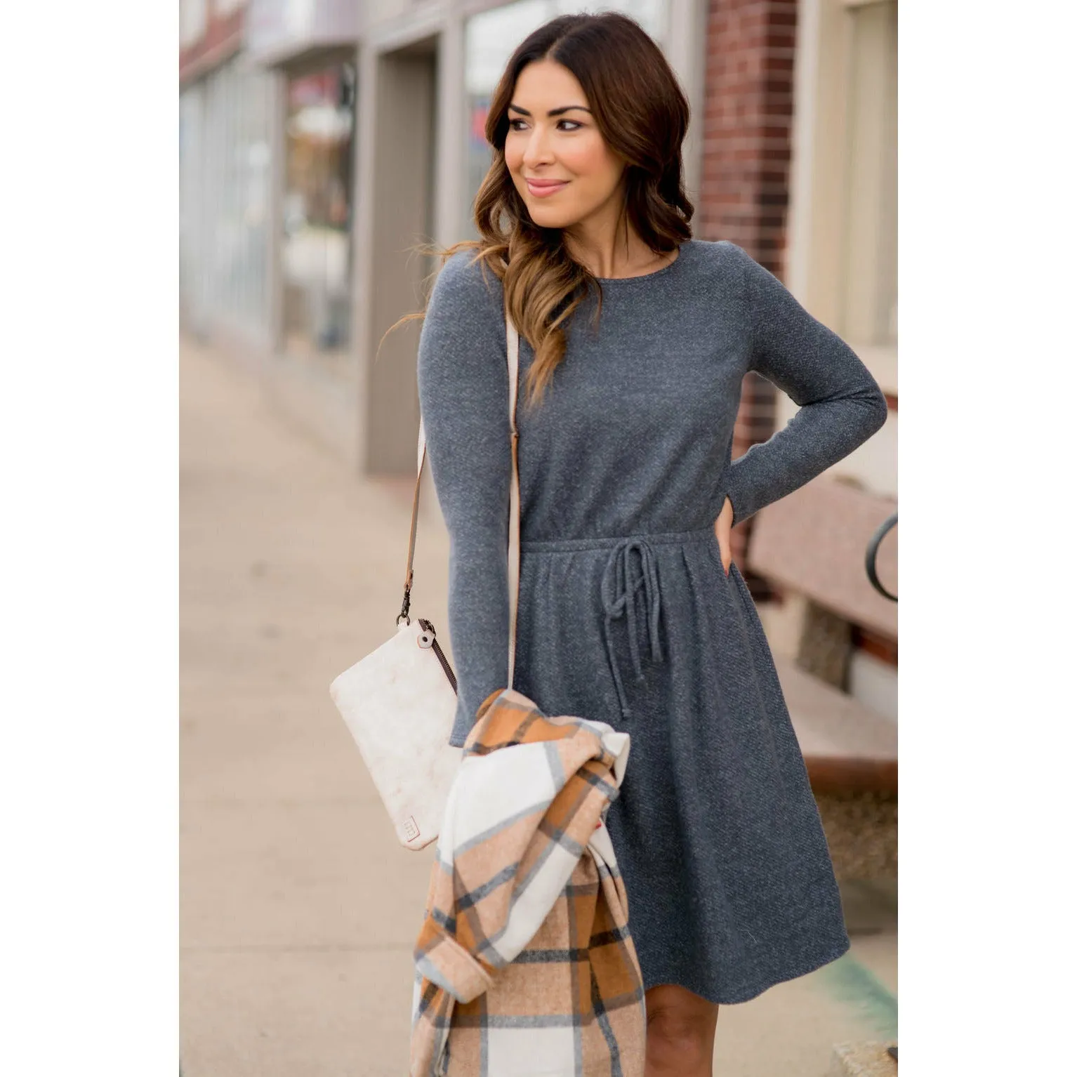 Simple Tie Sweater Dress