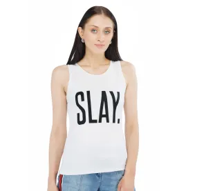 SLAY. Women's White Printed Tank Top