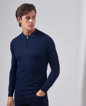 Slim Fit Merino Wool-Blend Half-Zip Long Sleeve Polo Shirt