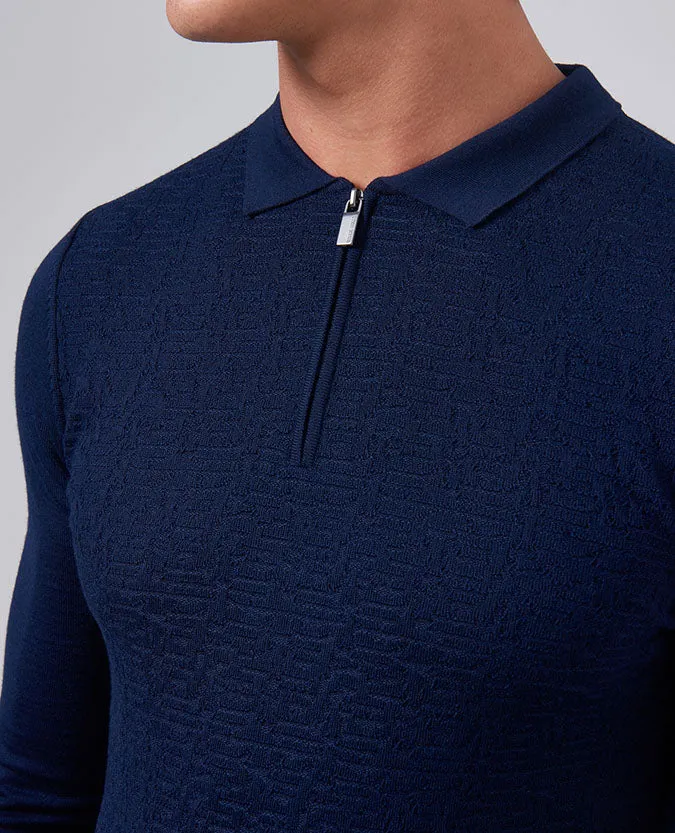 Slim Fit Merino Wool-Blend Half-Zip Long Sleeve Polo Shirt