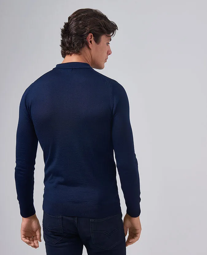 Slim Fit Merino Wool-Blend Half-Zip Long Sleeve Polo Shirt