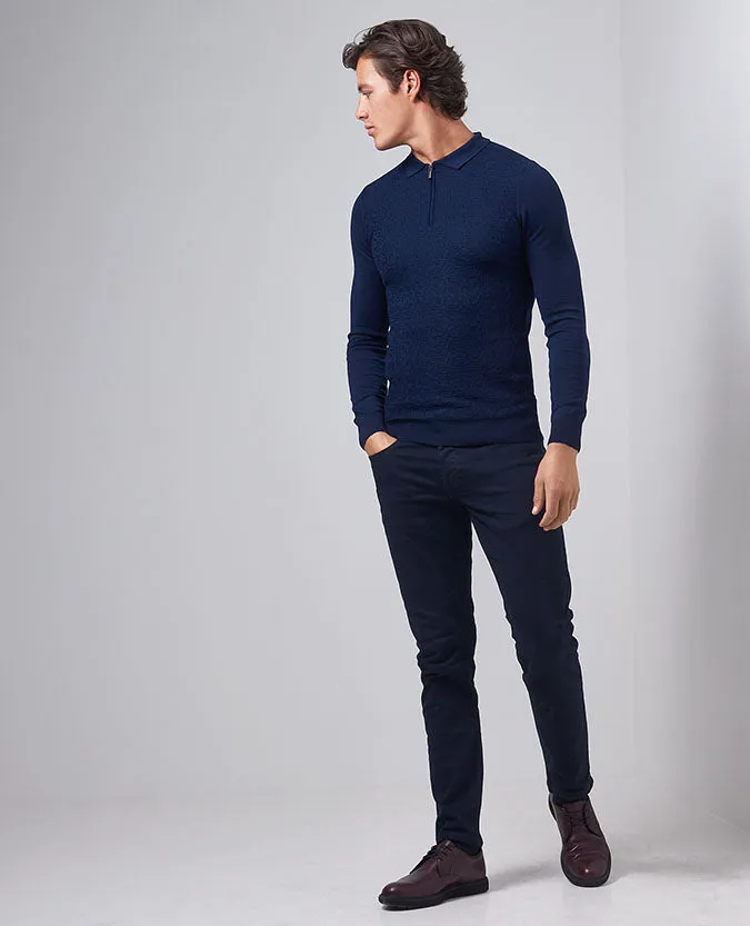 Slim Fit Merino Wool-Blend Half-Zip Long Sleeve Polo Shirt