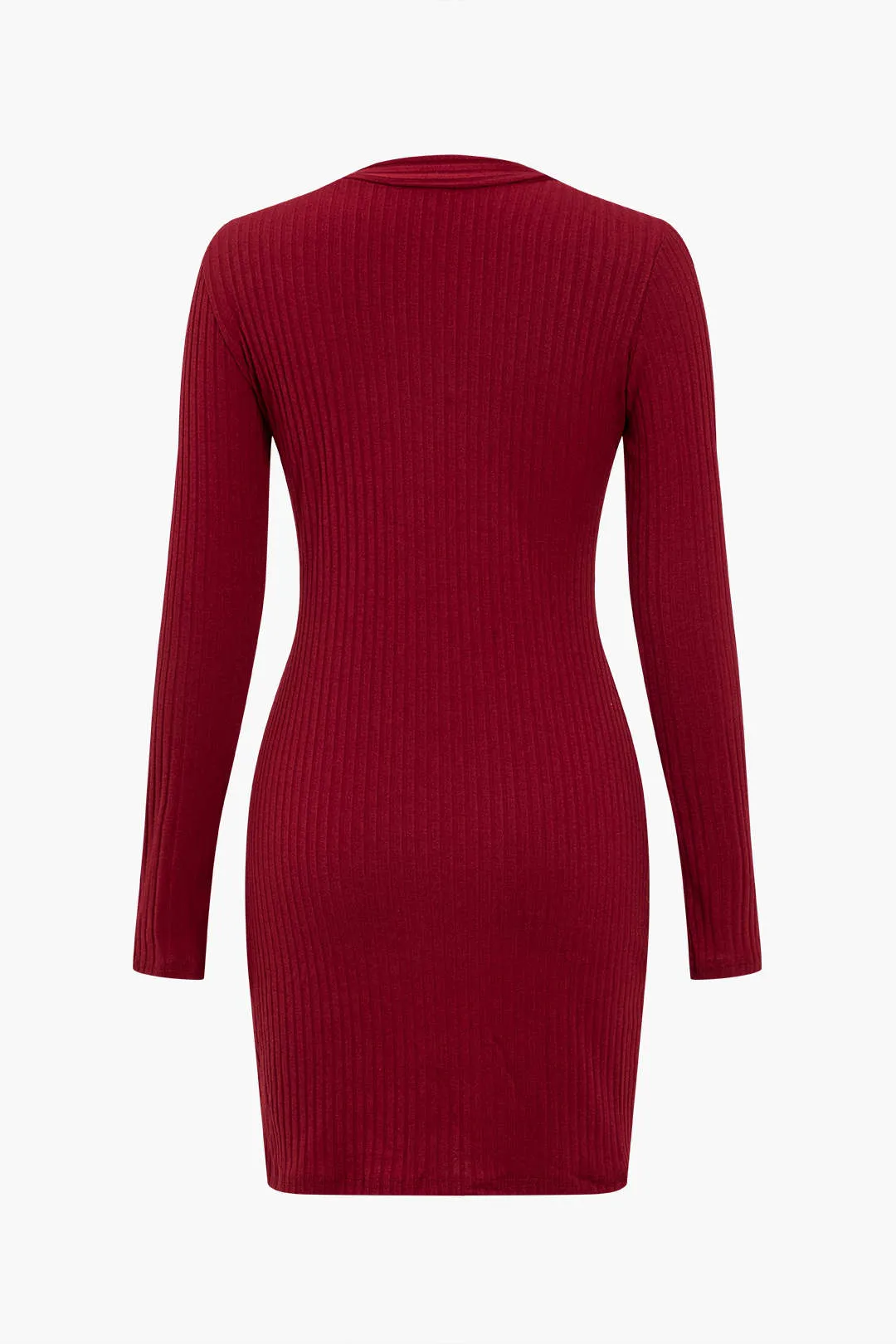 Solid Knit Button Long-Sleeve Dress